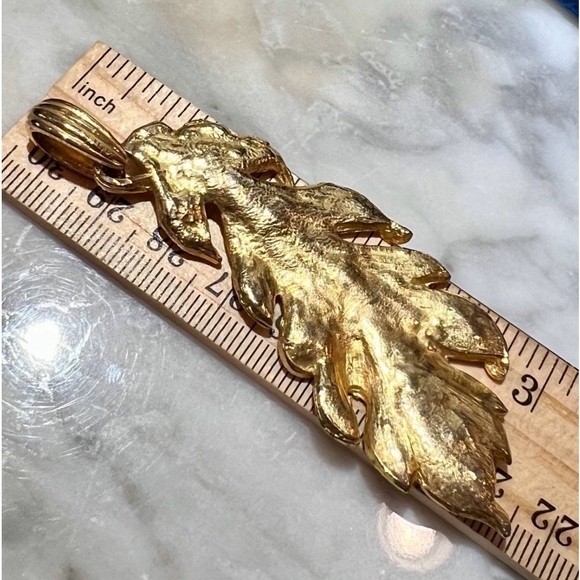 Vintage Large Feather Pendant with Unique Texture 3-D Pendant for Necklace - Picture 7 of 12